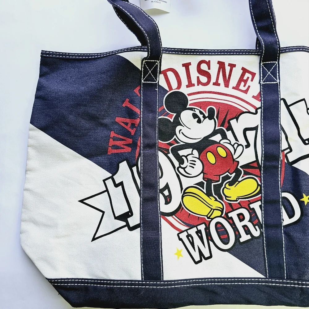 Disney Parks Tote Bag Disney World Mickey Mouse 1971 Cream Blue Canvas